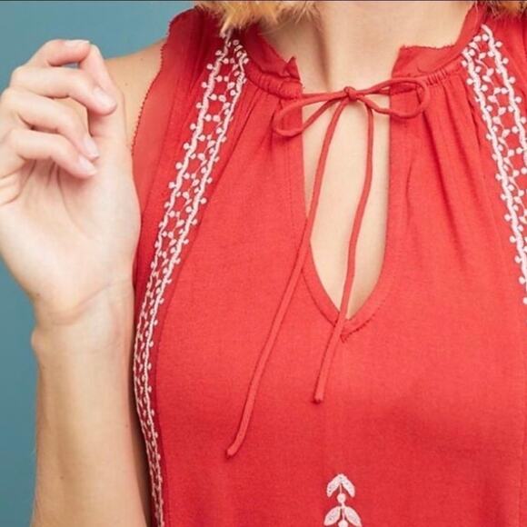 ANTHROPOLOGIE Akemi & Kin Embroidered Sleeveless Top Red Small S - Picture 2 of 8